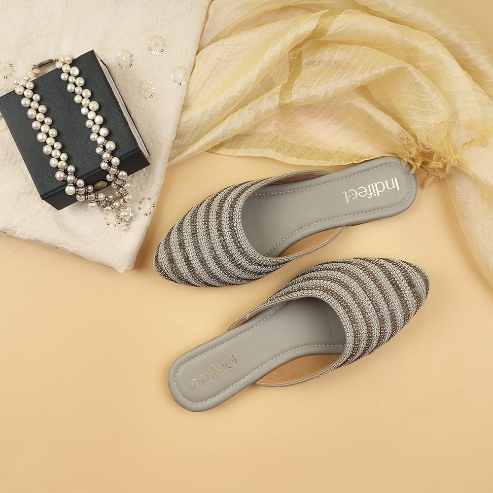 Indifeet Traditional Mules for Women - Silver - View 2