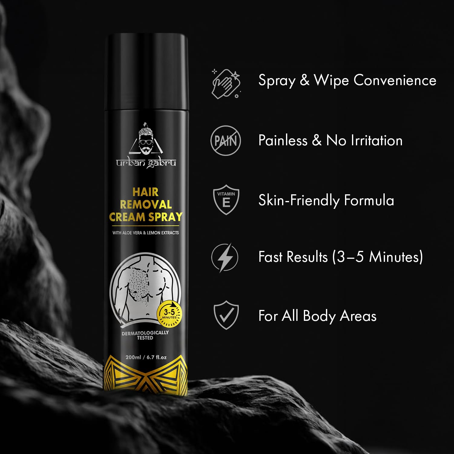 Urbangabru Hair Removal cream Spray | Painless Body Hair Removal spray For Chest, Back, Legs & Under Arms (200 ml) (Hair Removal Cream Spray - 200ml)