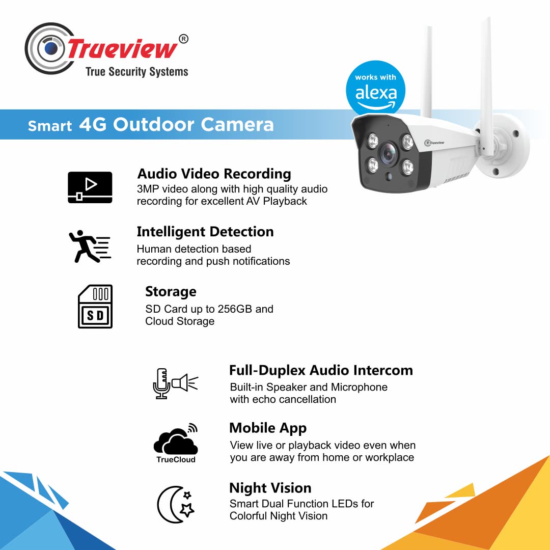 True View 4G bullet security camera for home / shop / Construction site (3 MP, Sim Based and LAN Based Camera)