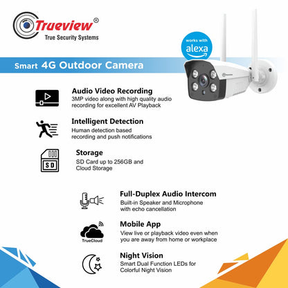 True View 4G bullet security camera for home / shop / Construction site (3 MP, Sim Based and LAN Based Camera)