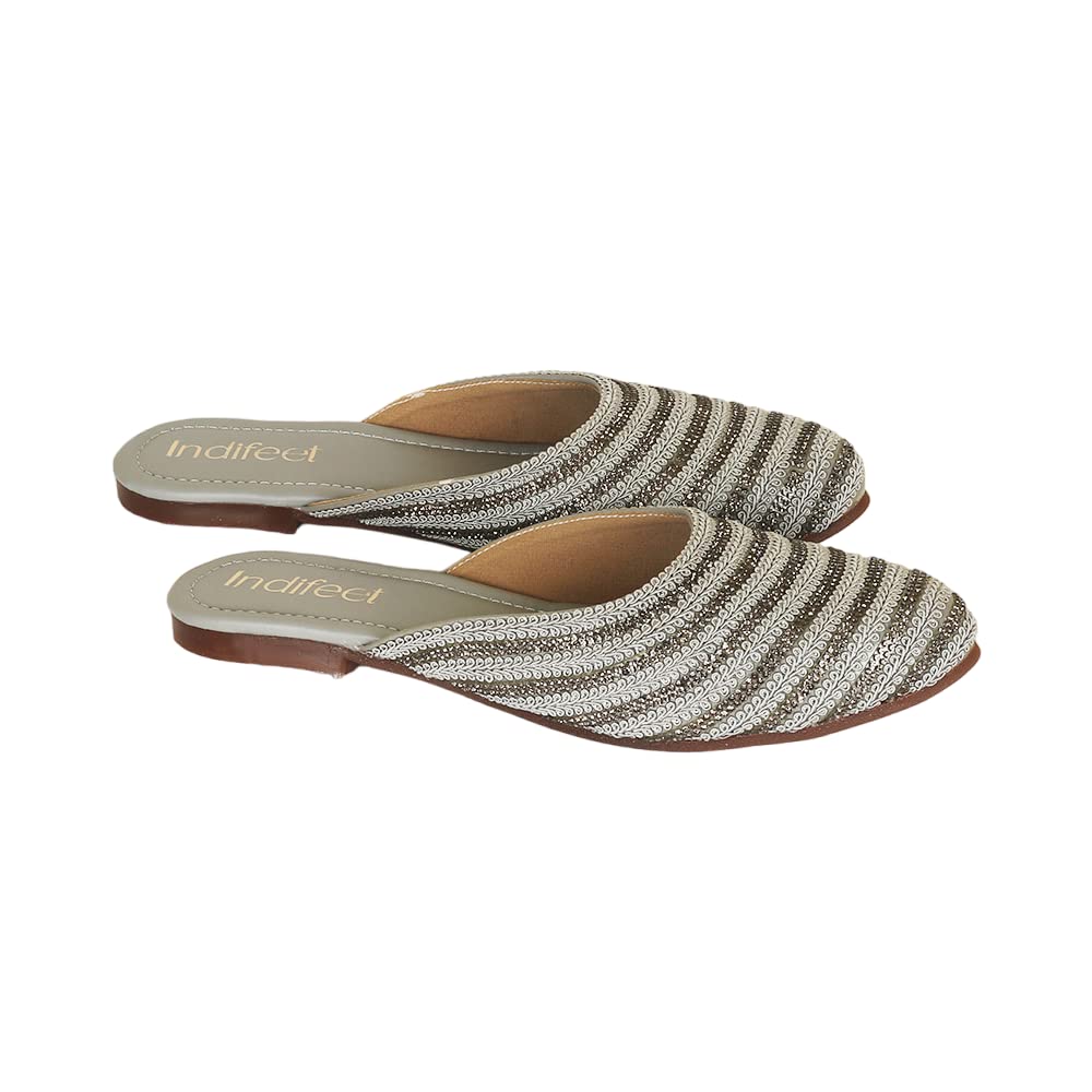 Indifeet Traditional Mules for Women - Silver - View 5