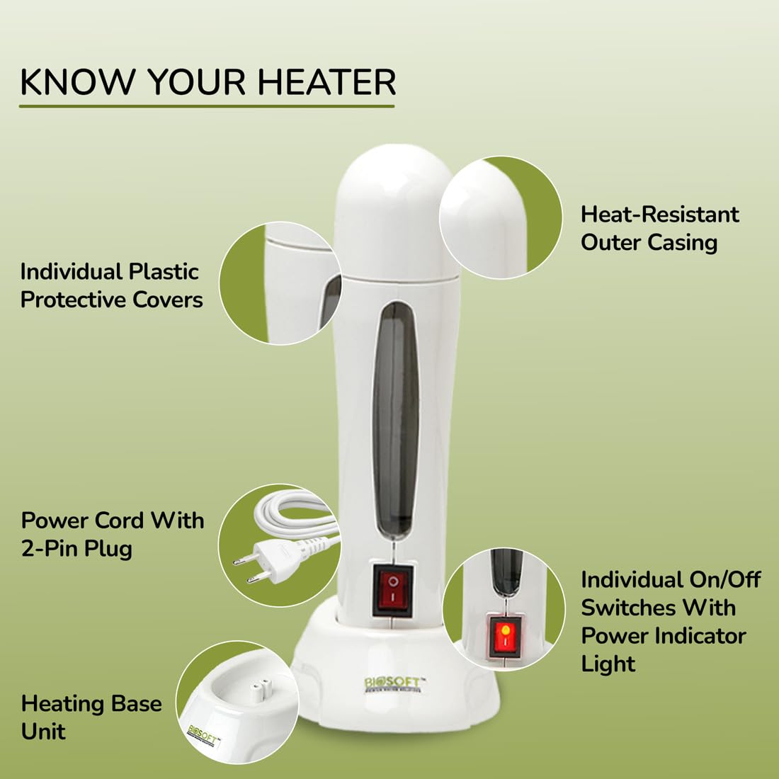 Biosoft Roll On Wax Heater Fast Heating Capacity For Hair Removal Refills Roll-On Depilatory Wax Heater Machine | One Touch Wax Heater Machine for Smooth &amp; Quick Hair Waxing - White