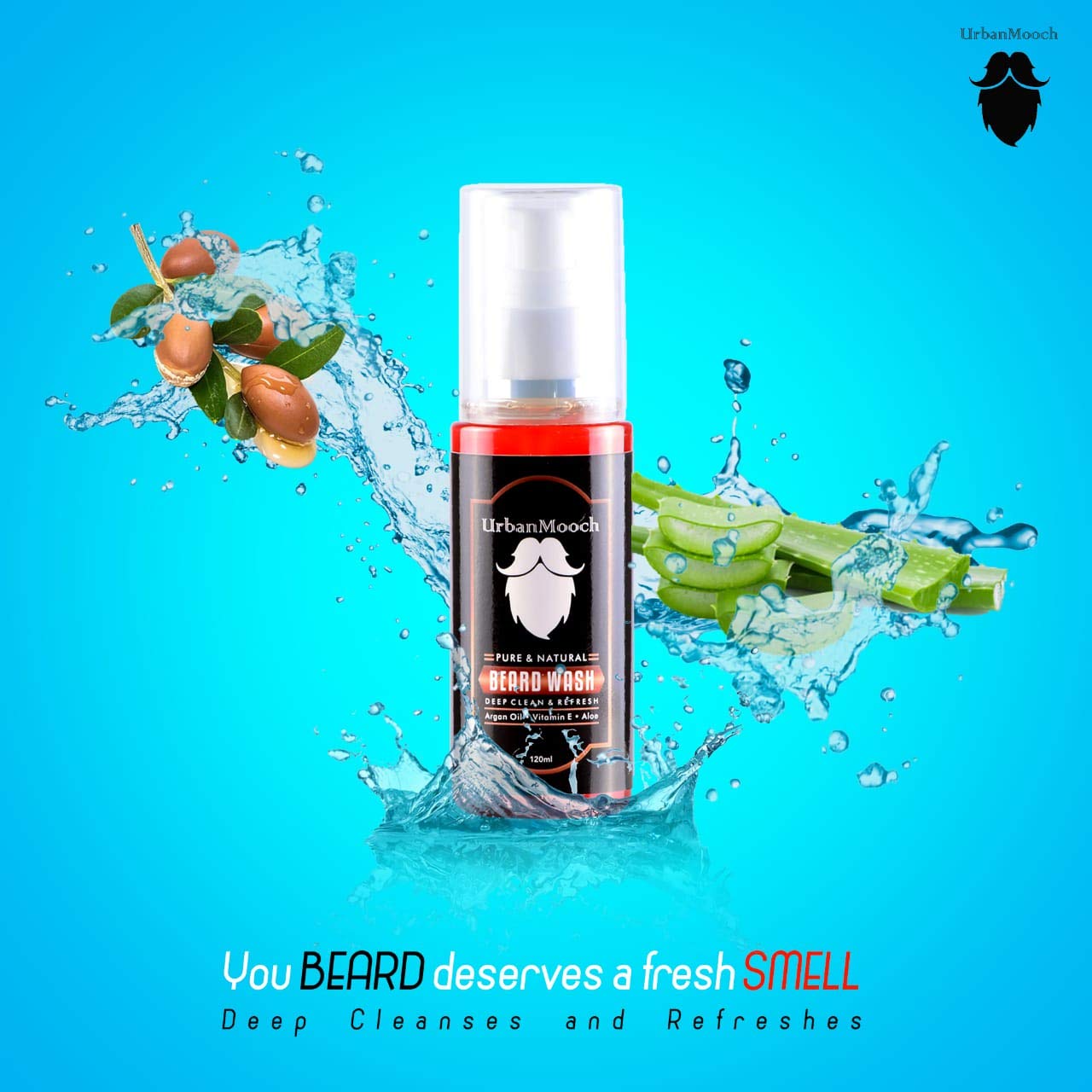 UrbanMooch Beard Wash for Men, 100ml | Aromatic, Woody Scent | Purifying & Hydrating Beard and Skin Cleaner with Vitamin E, Argan Oil | Beard Shampoo for Clean & Healthy Beard, 120 ml Lohiya Retails