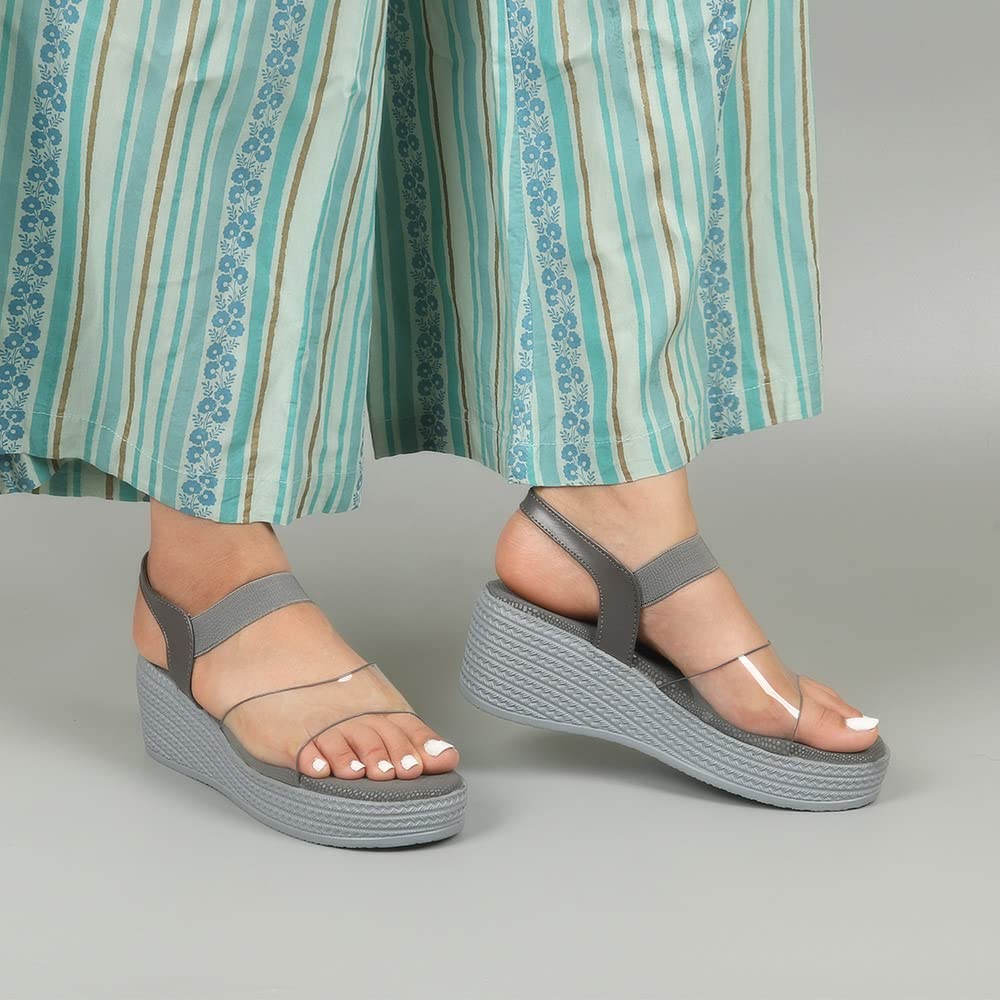 Indifeet Comfortable Platform Wedge Sandals - Grey - View 3