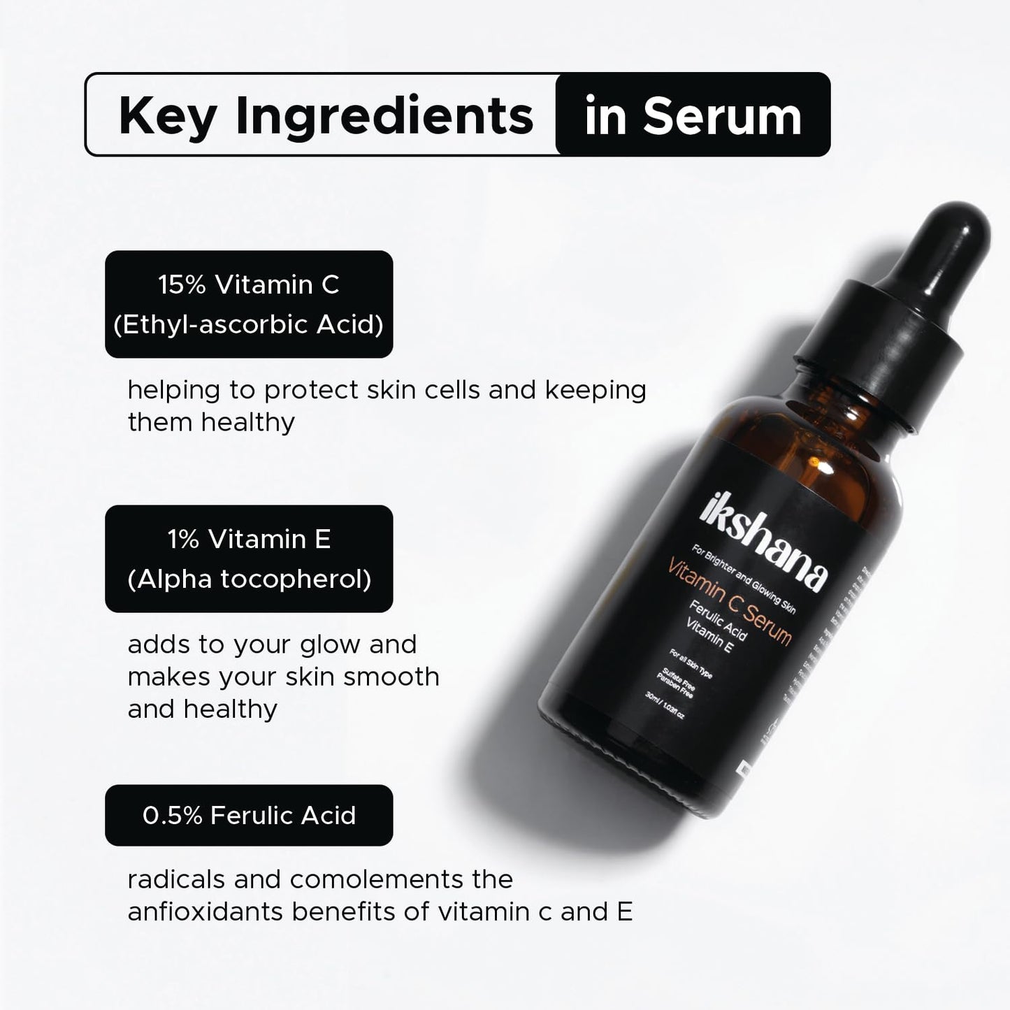 Ikshana Vitamin C E Ferulic Serum – 16% Ethyl Ascorbic Acid for Brightening & Anti-Aging (30ml) DaintyCLiQ