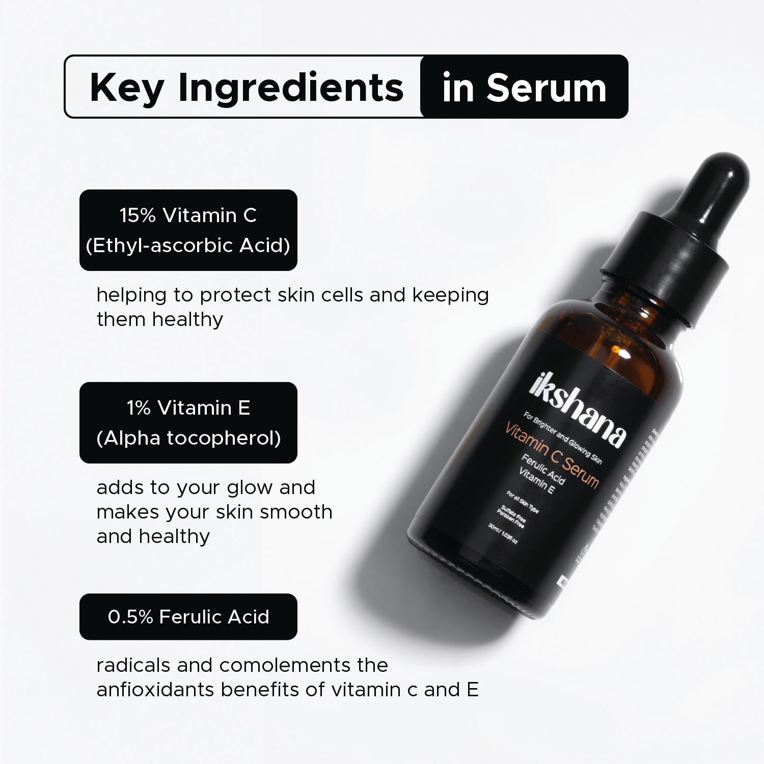 Ikshana Vitamin C E Ferulic Serum – 16% Ethyl Ascorbic Acid for Brightening & Anti-Aging (30ml) DaintyCLiQ