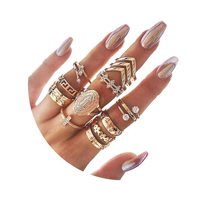 Pinapes Fashion Boho Midi Finger Ring Set for Girls (Set of 13)