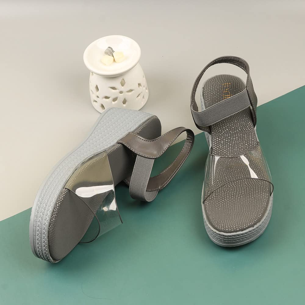 Indifeet Comfortable Platform Wedge Sandals - Grey - View 2