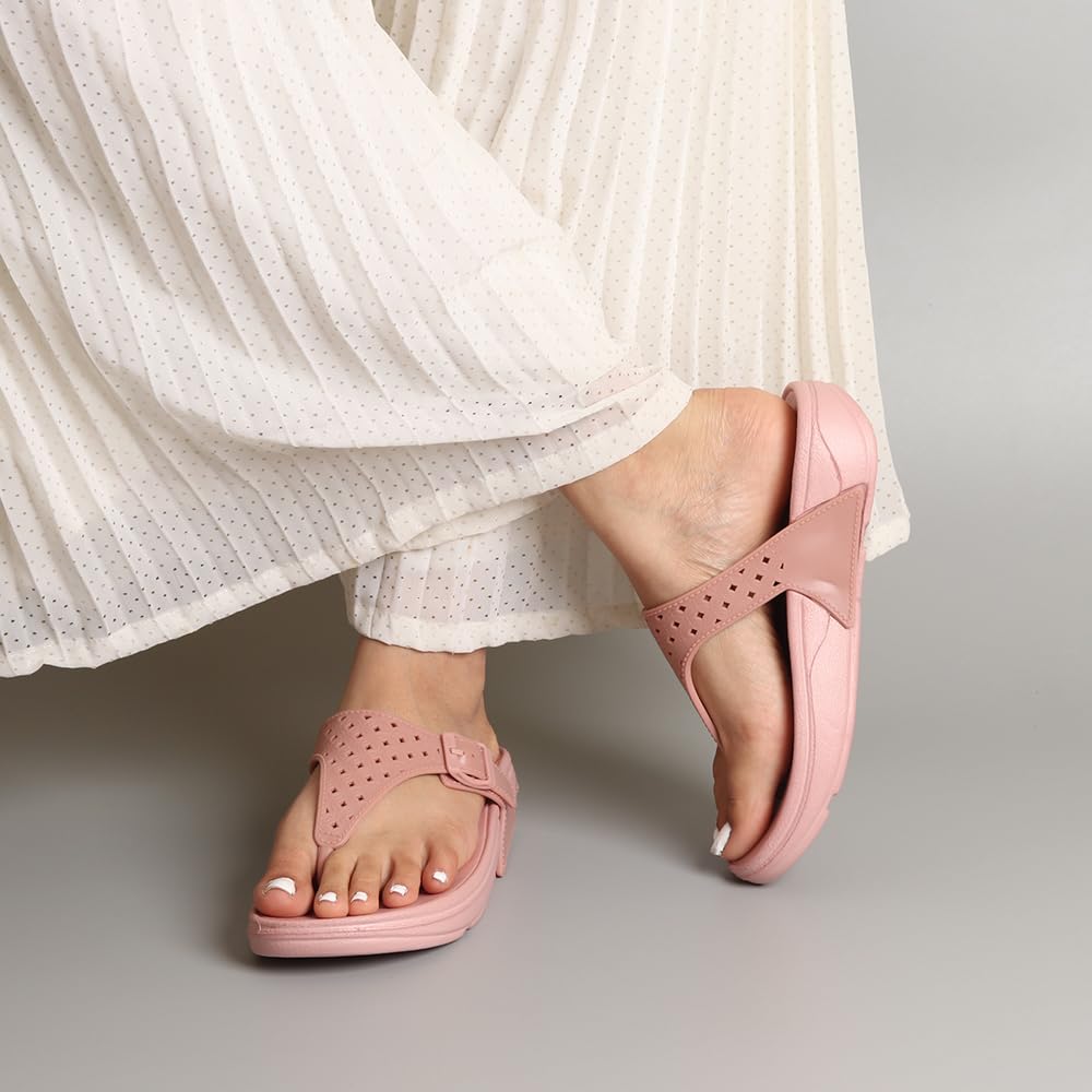 Indifeet Casual Thong Chappals for Women - Peach - Image 20