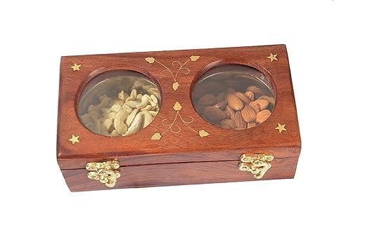 2 Pot ss dry fruit box (wooden) - HalfPe