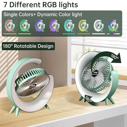 Rechargeable LED Fan with Multi-Colour Lights & Adjustable Speed