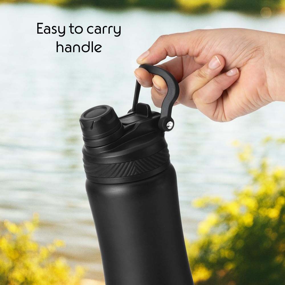 Borosil 800ml  Aquasport Stainless Steel Bottle with Straw & Sipper Lid | 10 Hrs Hot & Cold Made in India Double Wall Vacuum Flask | Office, School, Gym & Travel | 1 Year Warranty