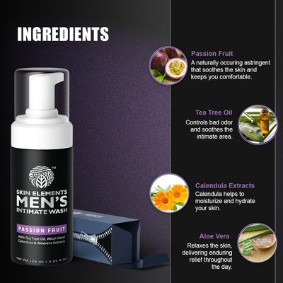 Skin Elements Intimate Wash for Men | pH Balanced Foaming Wash with Passion Fruit | Soothes, Refreshes & Maintains Hygiene | 4.05 fl. oz.
