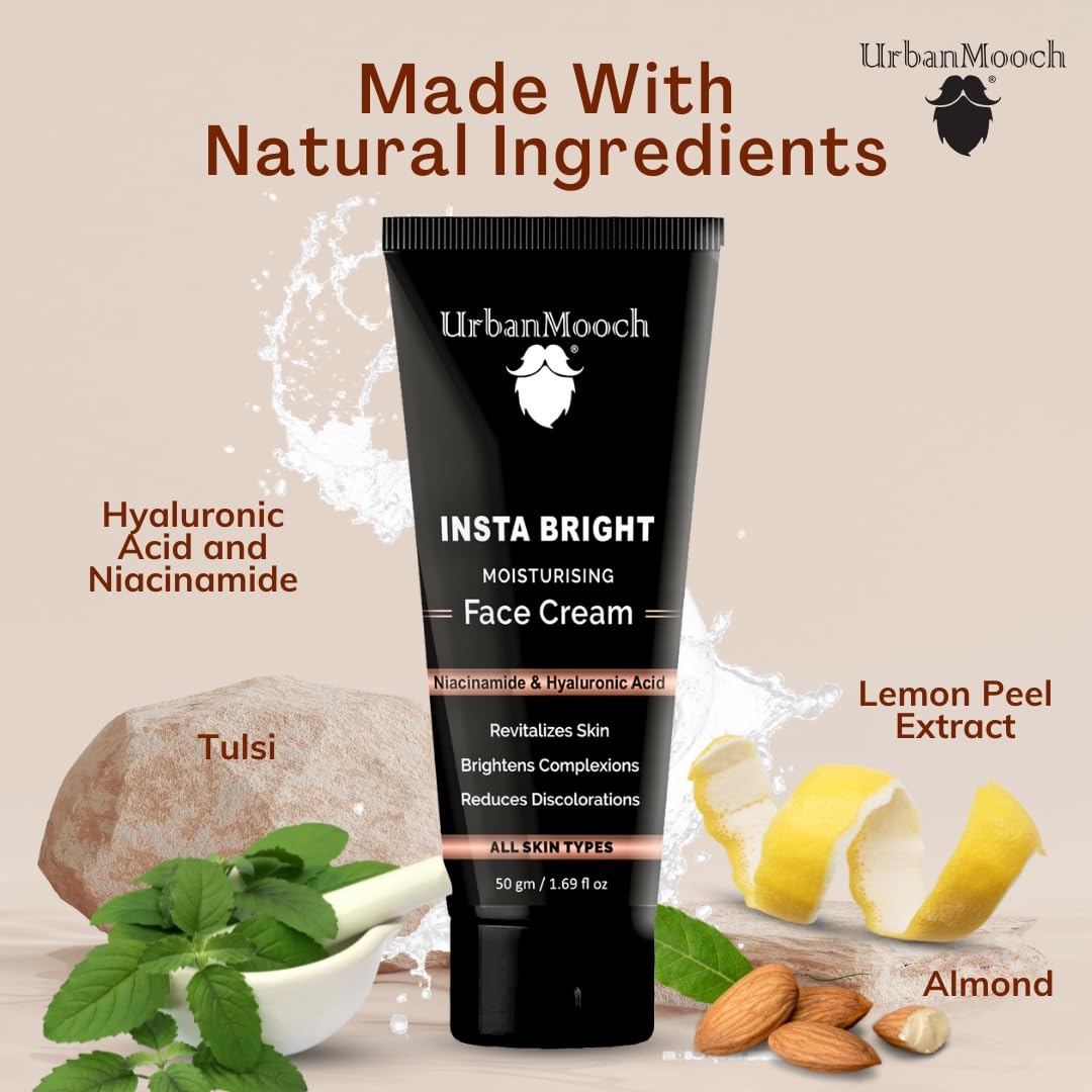 UrbanMooch Everyday Essentials 4 Pieces Men's Skin Care Kit with Face Brightening Cream | Snail Mucin Serum | De-Tan Face Wash | Brightening Underarm Roll-On | Rakhi Gift for Brothers Lohiya Retails