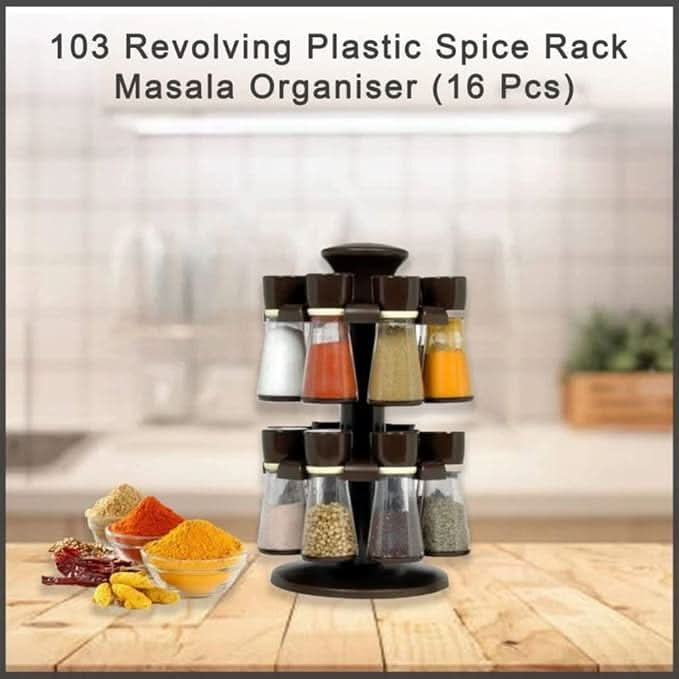 Multipurpose Revolving Plastic Spice Rack with 16 pcs spice organizers