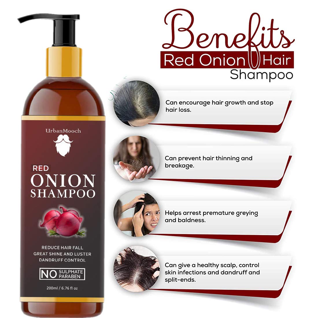 UrbanMooch Onion Shampoo for Hair Growth and Hair Fall Control with Onion and Plant Keratin | Reduces Hair Fall | Strengthens & Smoothens Hair | For Men & Women, 200ml Lohiya Retails