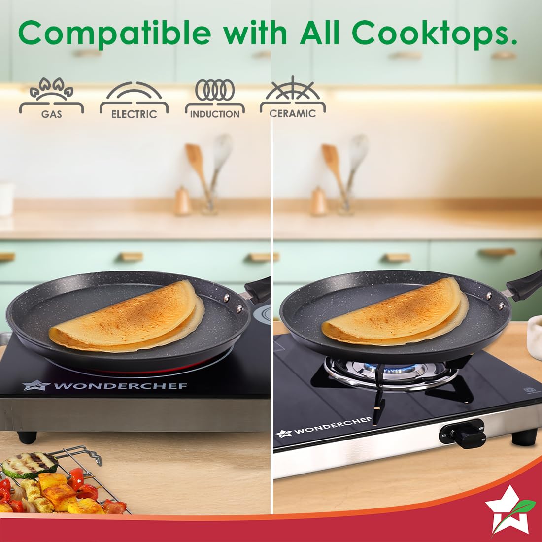 Wonderchef Duralite Die-cast 28 cm Dosa Tawa, 5 Layer Healthy Duramax Non-Stick Coating | Soft Touch Handle  Pure Grade Aluminium  PFOA Free