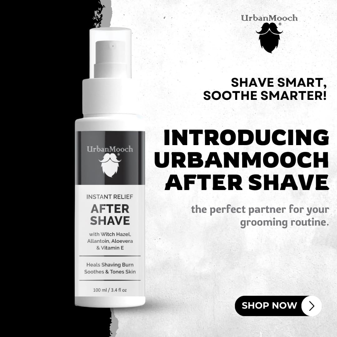 UrbanMooch Instant Relief After Shave Lotion for Men with Witch Hazel Extract | Allantoin and Vitamin E | Natural and Organic Soothing to Prevent Razor Burn | Chemical Free |100ml each (Pack of 2) Lohiya Retails