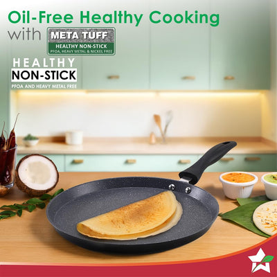 Wonderchef Duralite Die-cast 28 cm Dosa Tawa, 5 Layer Healthy Duramax Non-Stick Coating | Soft Touch Handle  Pure Grade Aluminium  PFOA Free