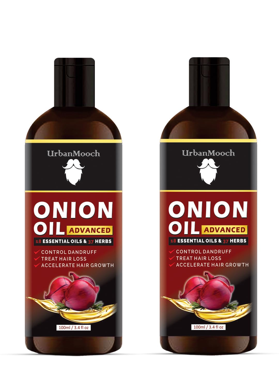 UrbanMooch Onion Hair Oil For Hair Growth & Hair Fall l Control | Natural Hair Growth Oil With Red Onion Extract | No Parabens Or Mineral Oils- Combo Pack Of 2, Each 100 Ml (200 Ml) Lohiya Retails