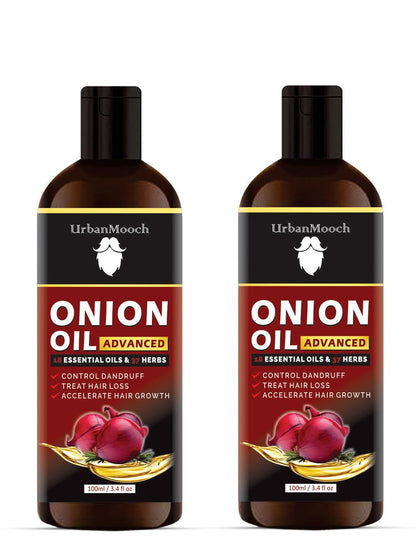 UrbanMooch Onion Hair Oil For Hair Growth & Hair Fall l Control | Natural Hair Growth Oil With Red Onion Extract | No Parabens Or Mineral Oils- Combo Pack Of 2, Each 100 Ml (200 Ml) Lohiya Retails