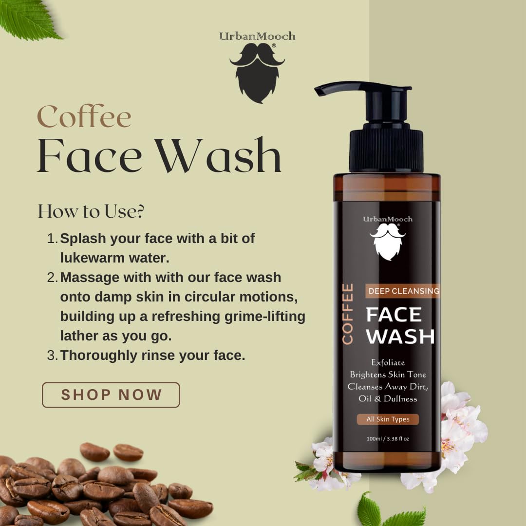 UrbanMooch Coffee Face Wash For Men | For Deep Cleansing | DeTan Skin | Glowing Skin with Arabica Coffee and Niacinamide |100ml each (Pack Of 2) Lohiya Retails