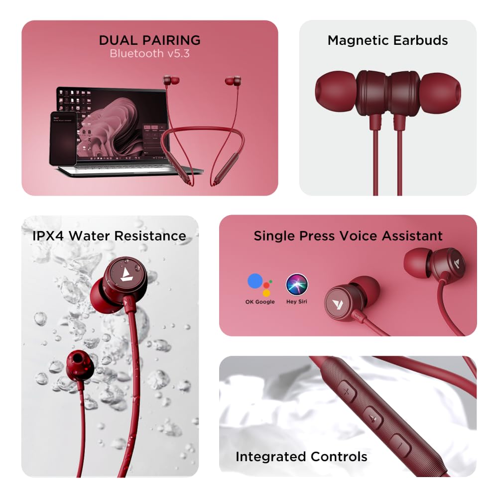 boAt Rockerz 195 Pro Bluetooth Wireless in Ear Neckband W/Up to 20 Hrs Playtime,40 Ms Low Latency Beast Mode (Maroon Maverick)