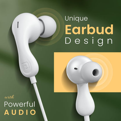 Portronics Conch Kappa C in Ear Type C Wired Earphones with In Line HD Mic, Powerful Audio, 14.2mm Dynamic Driver,TPE Anti Tangle Wire,Wide Compatibility(White)