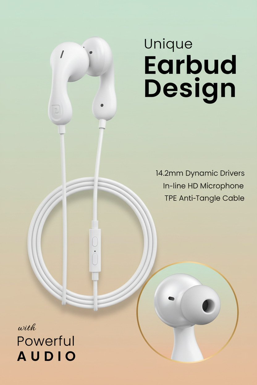 Portronics Conch Kappa C in Ear Type C Wired Earphones with In Line HD Mic, Powerful Audio, 14.2mm Dynamic Driver,TPE Anti Tangle Wire,Wide Compatibility(White) Halfpe Deals