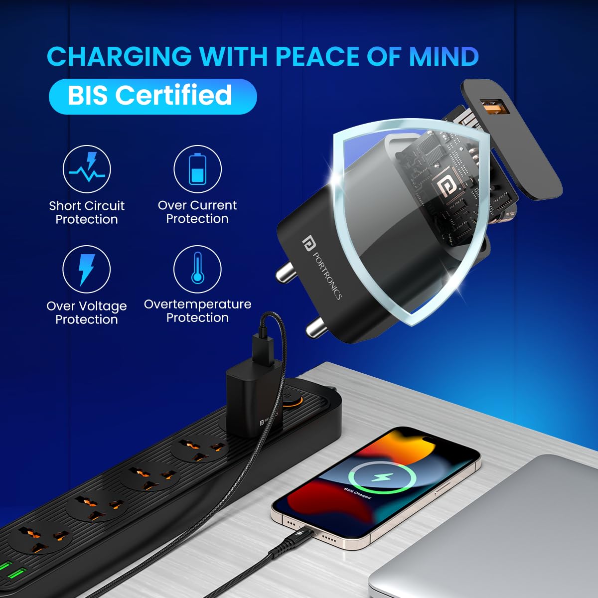 Portronics Adapto One Plus 18w 3A Mach USB Fast Charging Adaptor (Black)