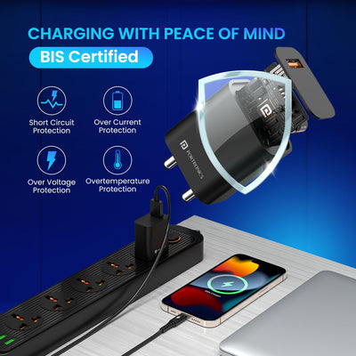 Portronics Adapto One Plus 18w 3A Mach USB Fast Charging Adaptor (Black)