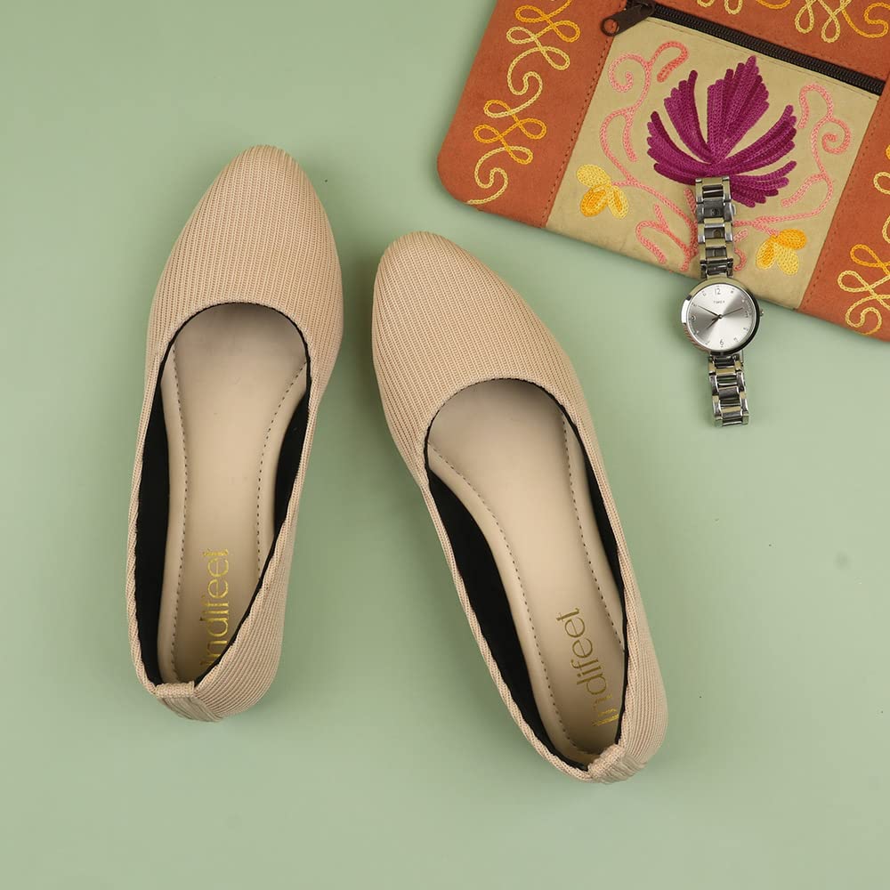 Indifeet Casual and Comfortable Ballerina Flats for Women - Beige - View 2