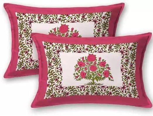 Jaipur Rajasthani Hand Printed Double Bedsheet with 2 Pillow Cover (Pink) - HalfPe