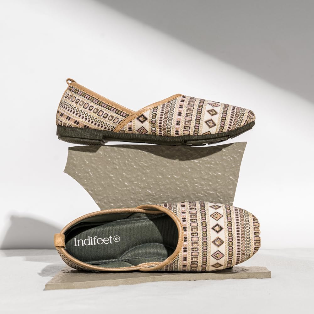 Indifeet Casual Slip On Ballerina for Women - Cream - View 5