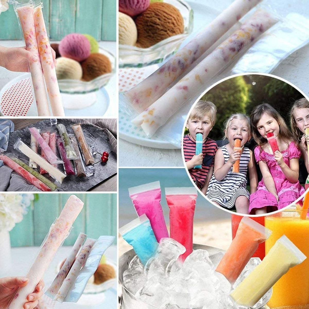 DIY Popsicle Maker Set – Manual Ice Cream Mold with 20 Bags (Reusable) HP DD
