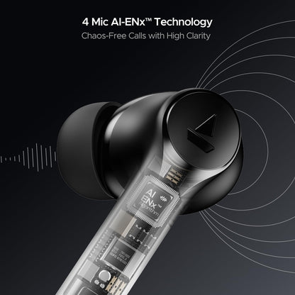 Boat Airdopes 300 Wireless Earbuds with, Quad Mics AI ENx™ Tech, ASAP™ Charge, Spatial Audio (Multi color Playback Time: 50 hours)