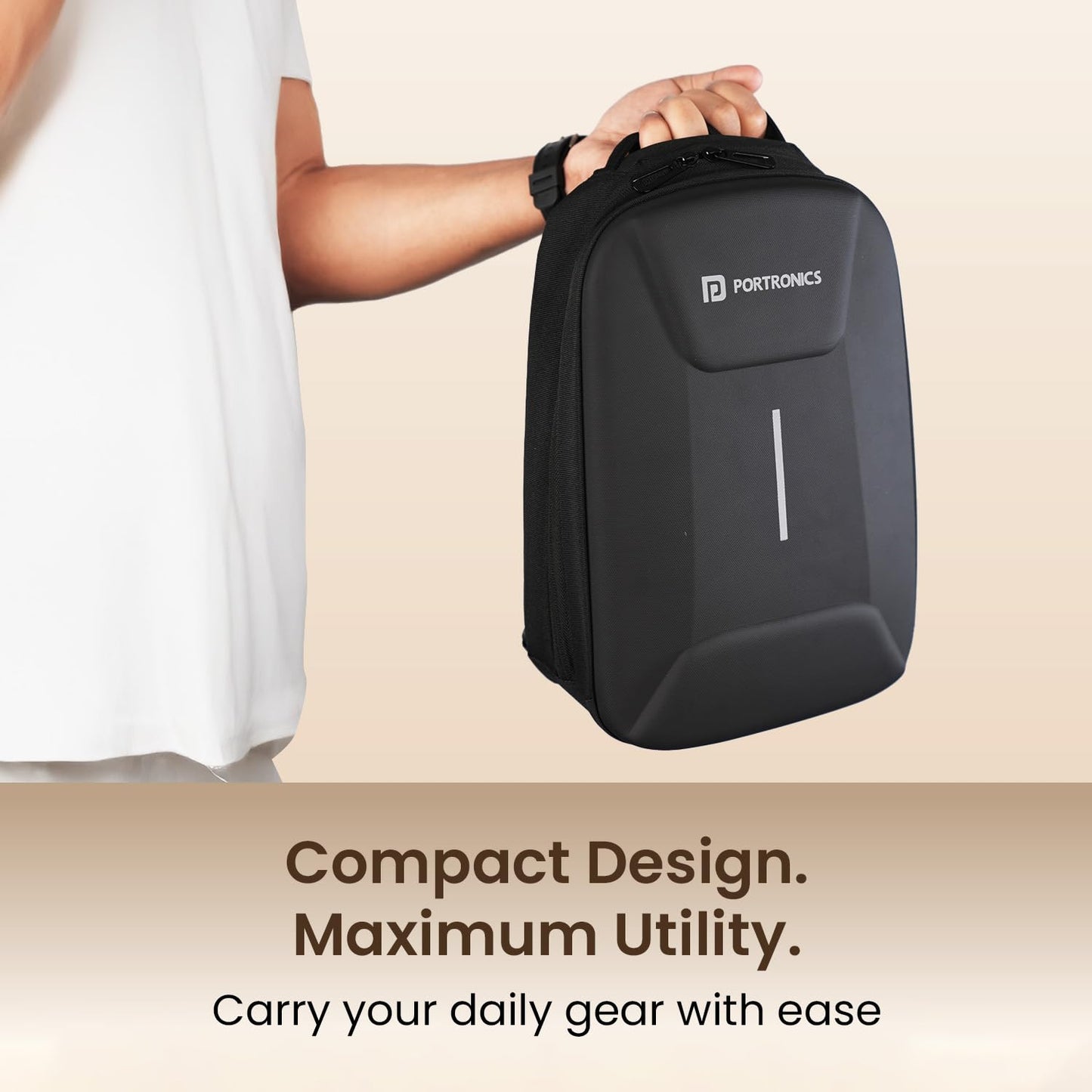 Portronics Byte Mini, Unisex Crossbody Sling Bag with Water-Resistant Hard Shell, Fits Devices up to 13 Inches, Smart Organizer, Switchable Strap, Ergonomic Lightweight Design for Men and Women(Black)