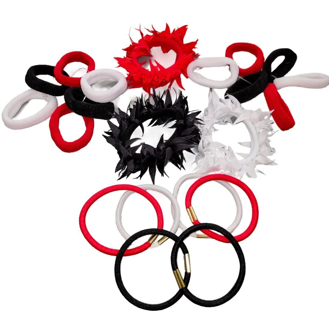 SENECIO 21Pcs Red Black White An Unique Combo Ponytail Holder Set Hair Ties Scrunchies Rubber Band - HalfPe