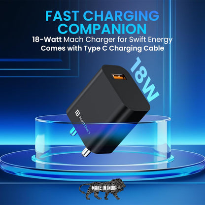 Portronics Adapto One Plus 18w 3A Mach USB Fast Charging Adaptor (Black)