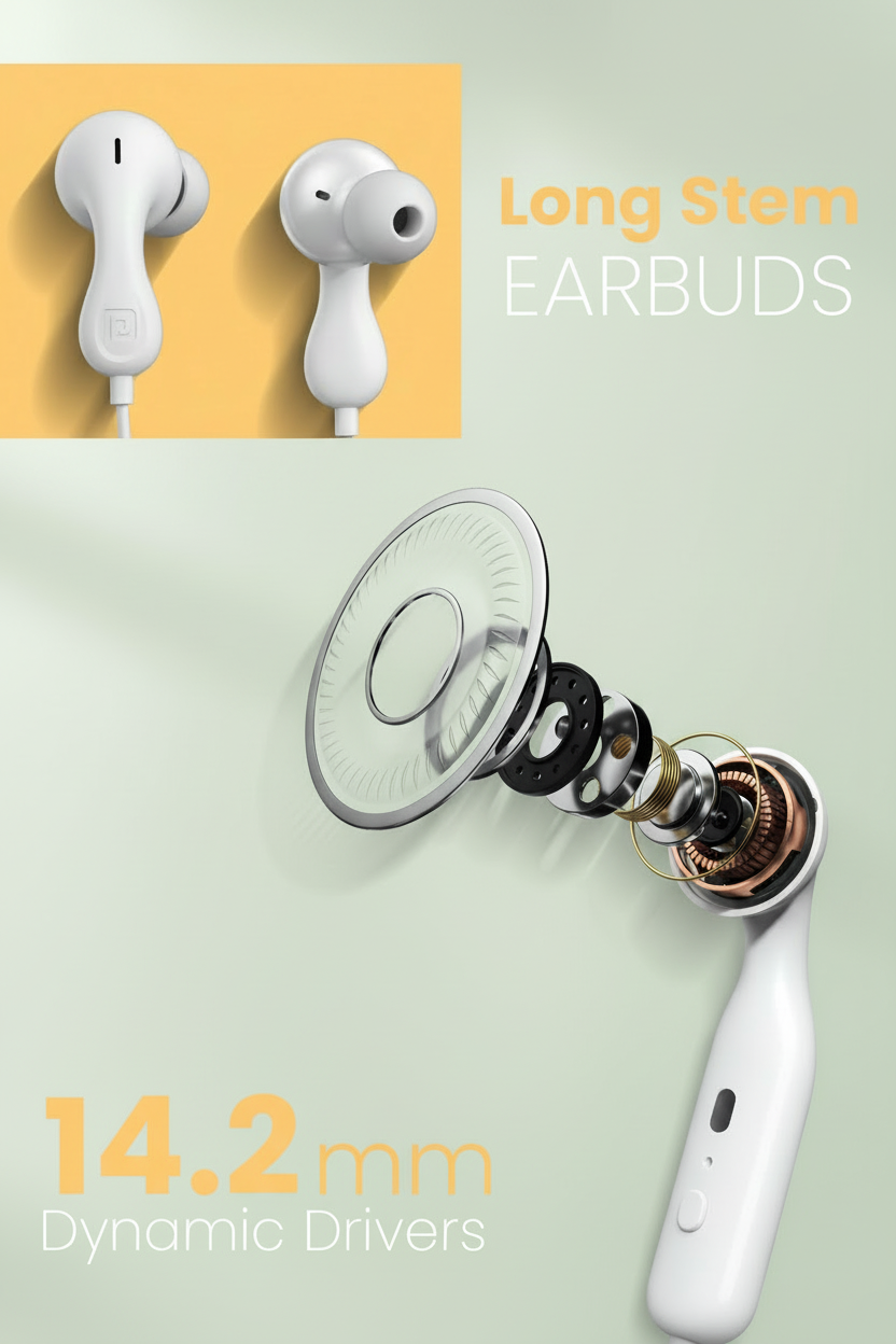 Portronics Conch Kappa C in Ear Type C Wired Earphones with In Line HD Mic, Powerful Audio, 14.2mm Dynamic Driver,TPE Anti Tangle Wire,Wide Compatibility(White) Halfpe Deals