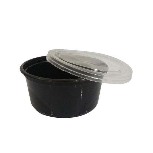 Black Round Container with Air Tight Transparent Lid (250 ML) (Pack of 100) - HalfPe