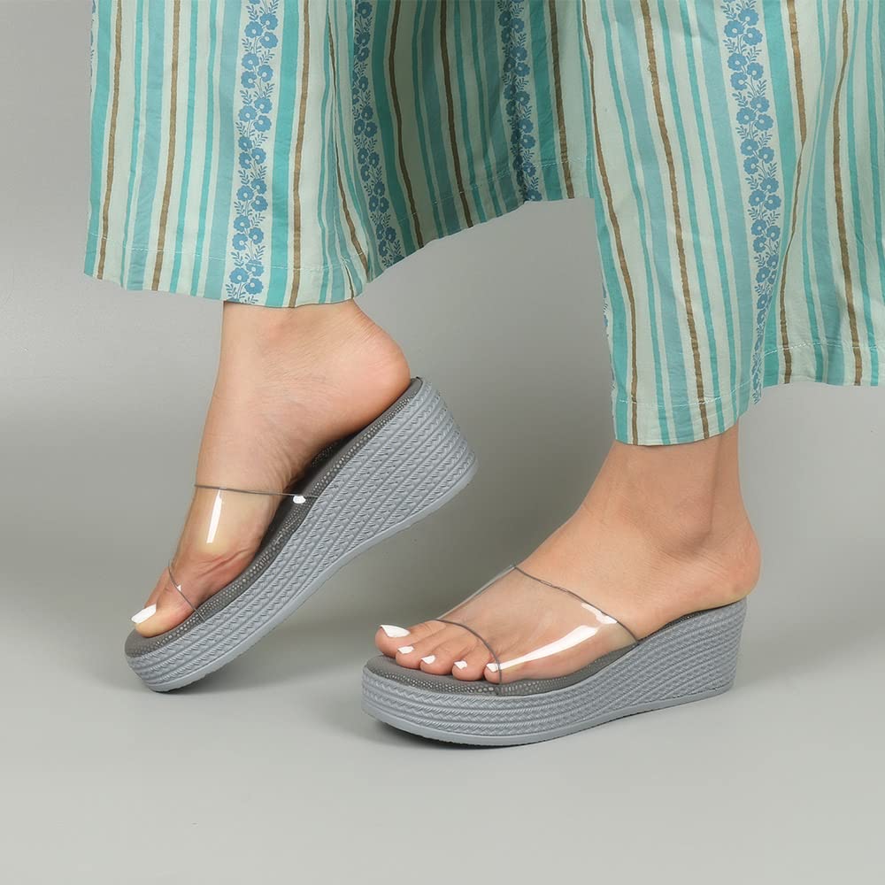 Indifeet Platform Wedge Heels for Women - Grey - View 4