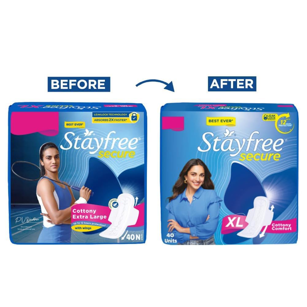 Stayfree Secure XL Sanitary Pads For Women, 40 Pads, Cottony Soft Cover