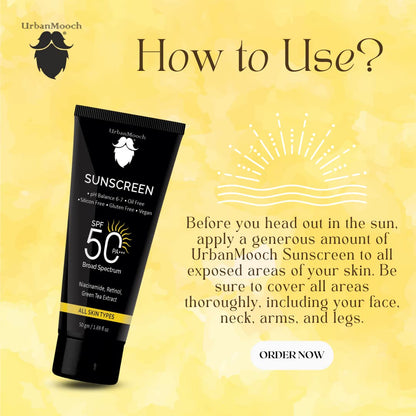 No White Cast Sunscreen for Men SPF 50 PA+++ | UrbanMooch Daily Sunscreen with Niacinamide & Retinol | Lightweight, Non-Greasy, Acne-Safe & Quick Absorbing | Broad Spectrum UV Protection – 50 g Lohiya Retails