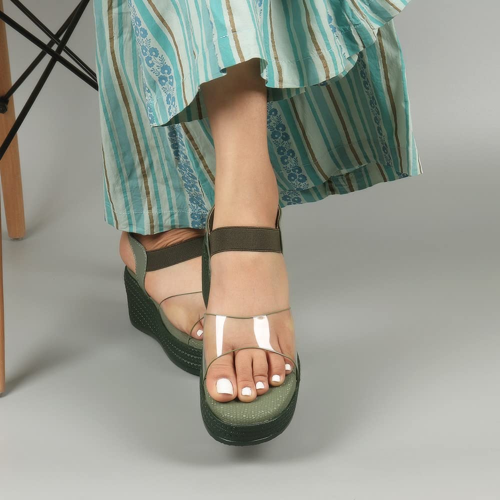 Indifeet Comfortable Platform Wedge Sandals - Green - View 3