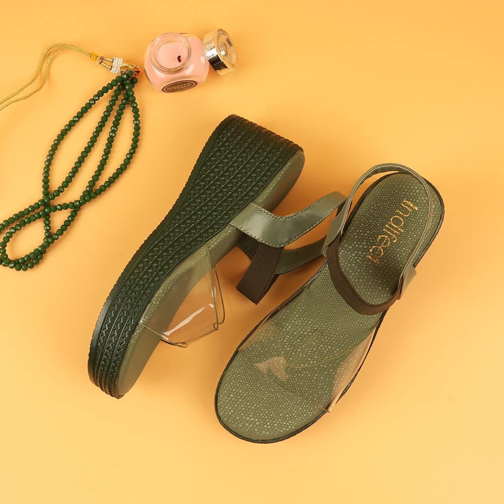 Indifeet Comfortable Platform Wedge Sandals - Green - View 2