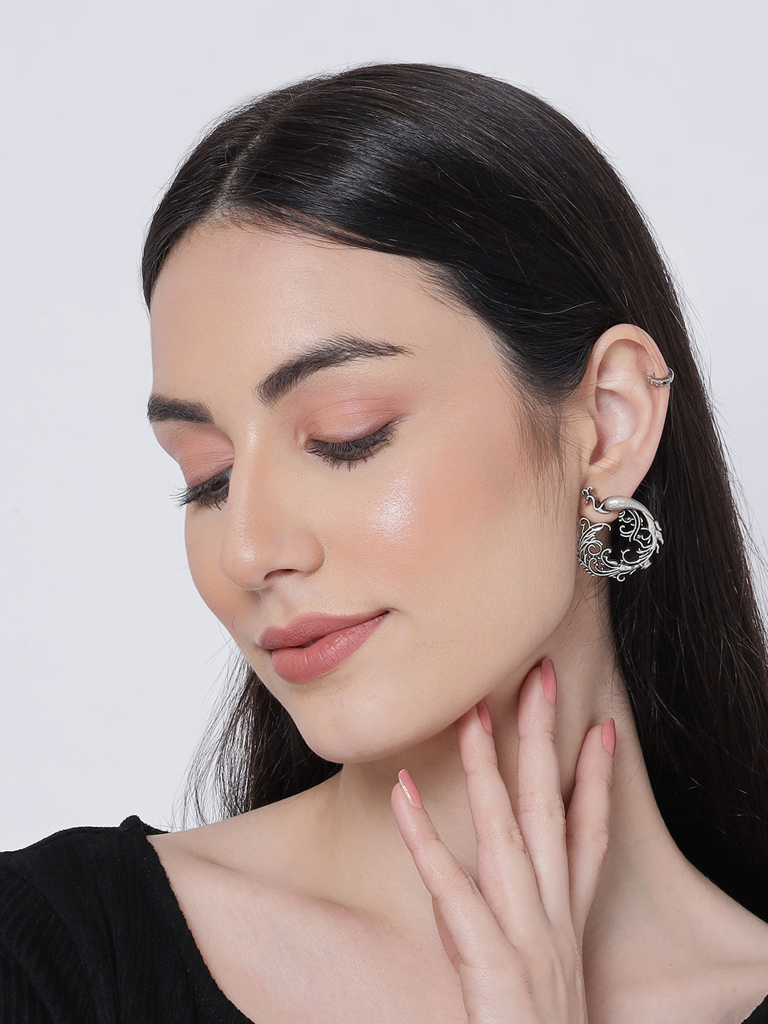 Handcrafted Peacock Shaped Oxidized Stud Earrings