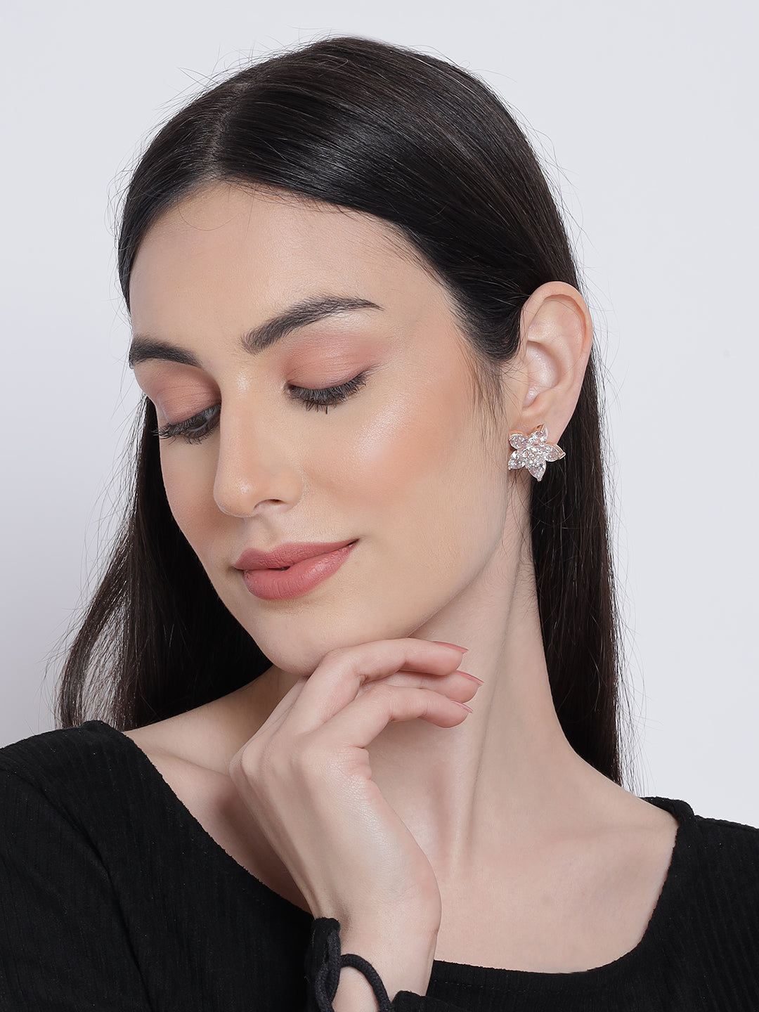 White Contemporary Floral Studs Earrings