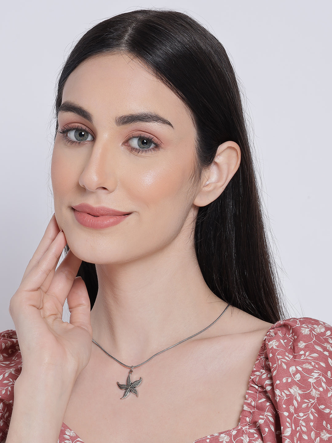 Set Of 2 Star & Geometrical Shape Oxidised Silver-Toned Textured Necklace