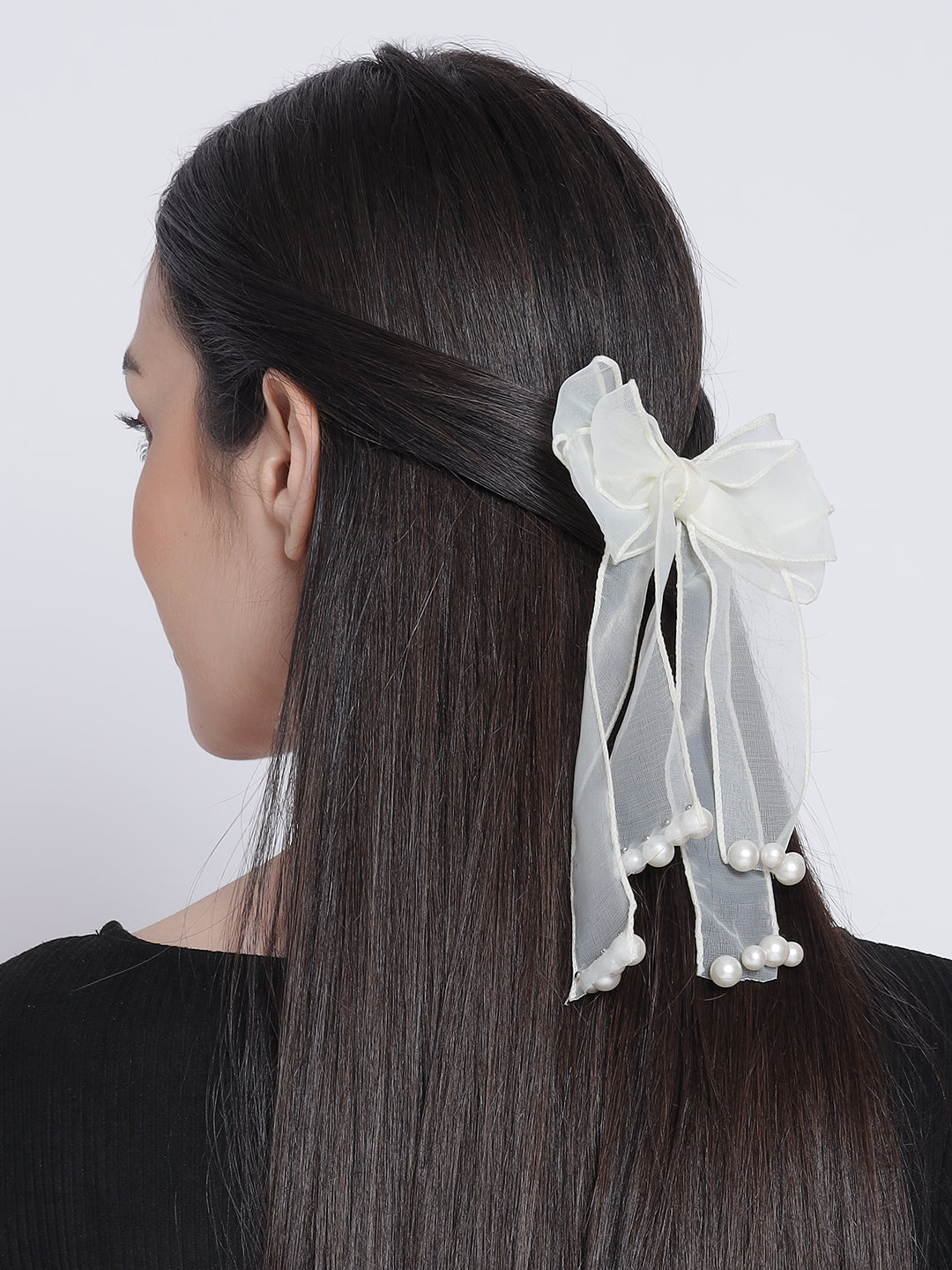 Red & White Set Of 2 Handcrafted Bow Shaped Alligator Hair Clip